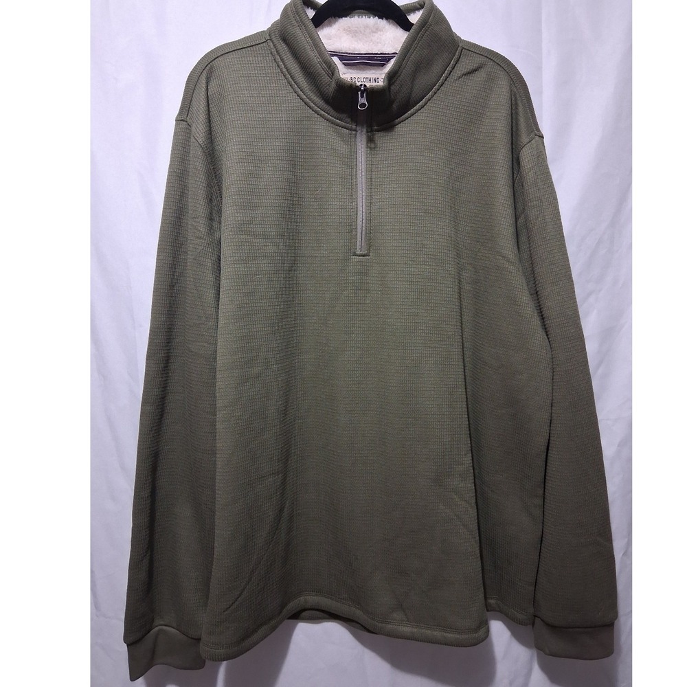 BC Clothing Co Heritage Men's Olive Green Waffle Knit Lined 1/4 Zip Size XXL